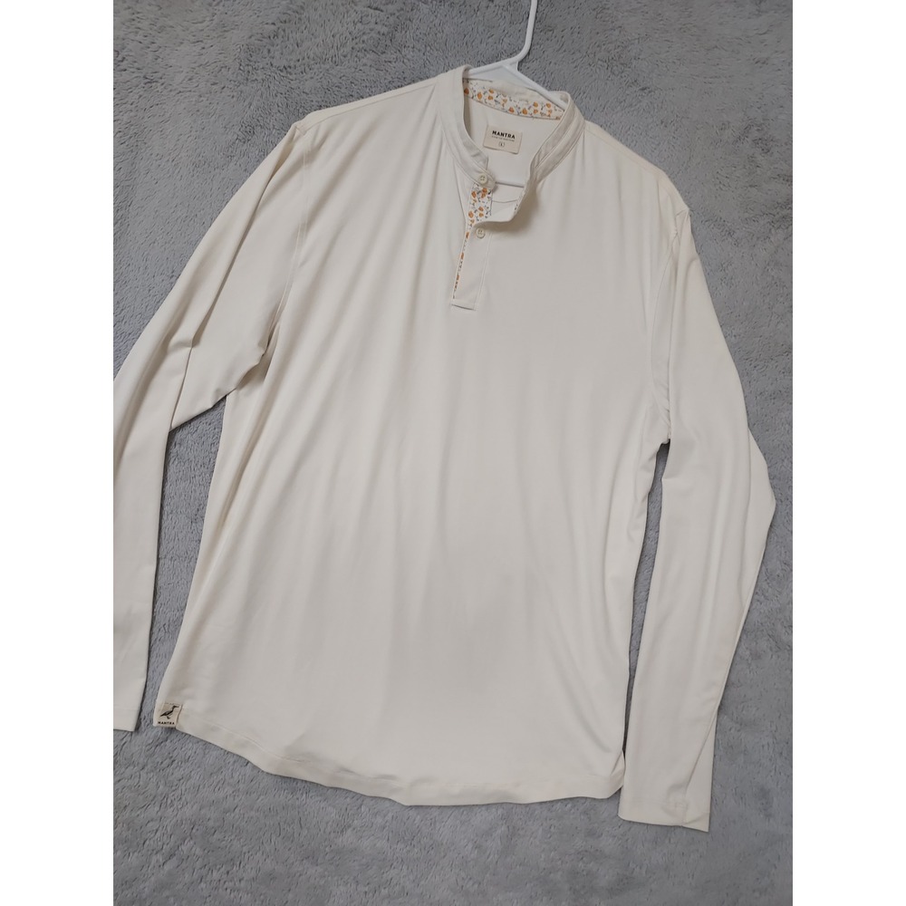 Mantra Polo Shirt Mens Large Blade Collar Cream Long Sleeve Jersey Performance